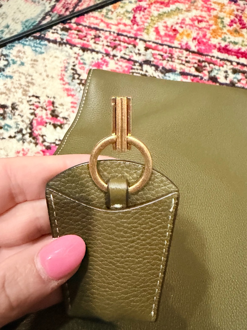 Tory Burch Lee Radziwill Olive Green Leather Tote with Gold Hardware - Picture 12 of 13